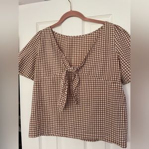 Sézane Cotton Gingham front tie Top